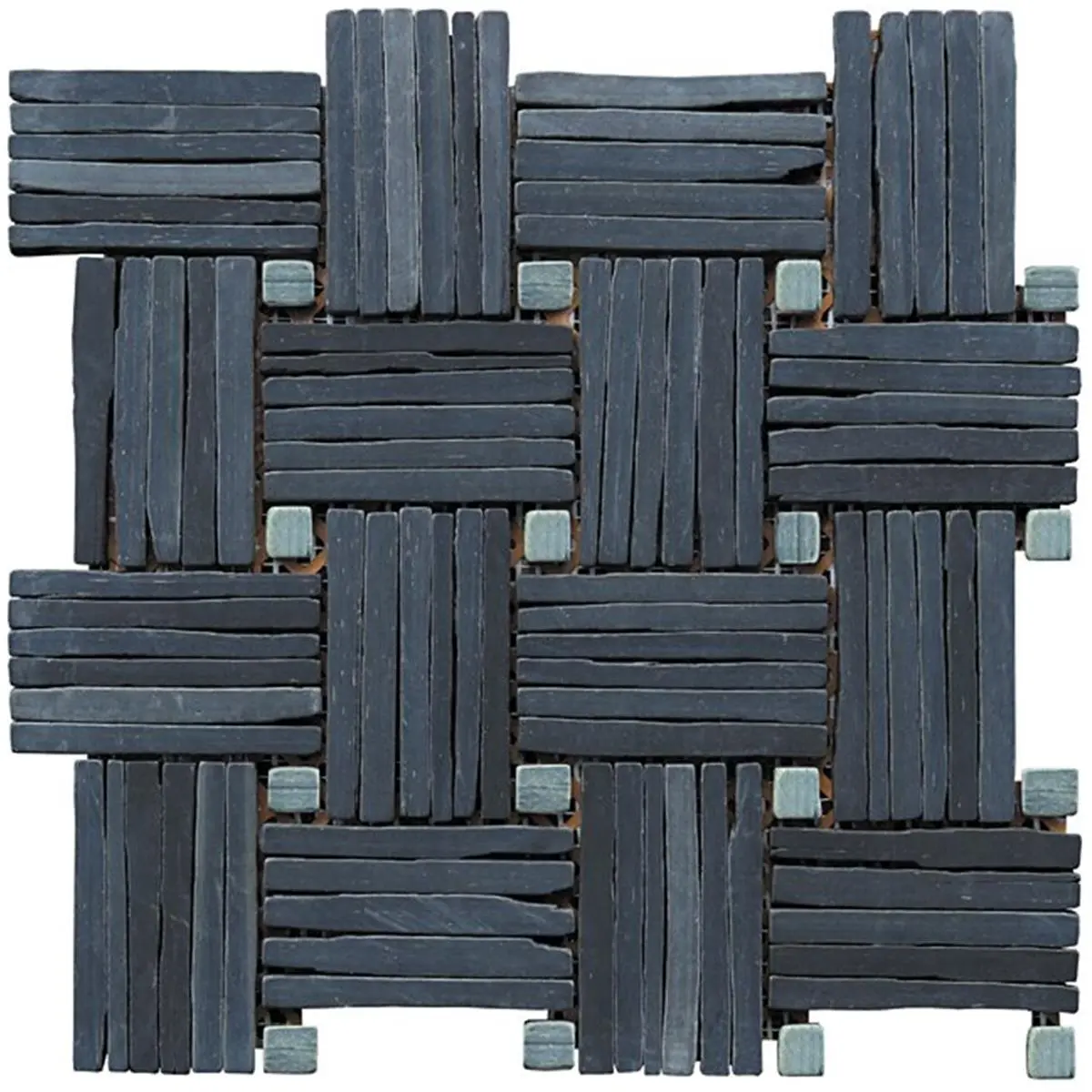212 MAIN Trendy Novelty Black Slate Natural Stone Basketweave Interlocked Mosaic Tiles - 5 lbs Aquatic Fitness Surface Accessory, Rectified Edge, Easy Setup, Renewable Durable, Strong Varied Patterns