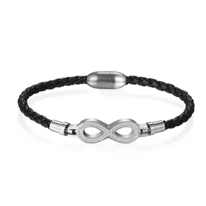 OIDEA Infinity Symbol Rhinestone Leather Bracelet with Magnetic Clasp for Men Women, Boho Woven Wristband