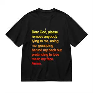 Women's Plus Size Oversized Black & Yellow "Dear God Please Remove Everyone" Bible Verse T-Shirt - Soft Stretch Polyester Crew Neck Casual Top with White Text Print, Machine Washable Christian Faith p