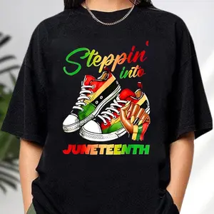Stepping Into Juneteenth Shirt, Black Pride Shirt, Juneteenth Gift, Afro Woman Shirt, Black Girl Magic, Juneteenth Shirt, Black History Tee
