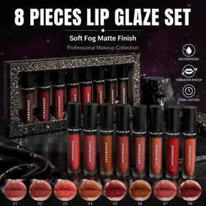 8PCS Soft Matte Velvet Lip Tint Set | Waterproof Long Lasting Nude Brown Lip Combo for Women
