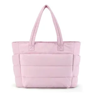 Puffer Tote Bag, Lightweight Quilted Laptop Shoulder Bag fits up to a 15.6-inch computer, aesthetic multi-pocket work/school/travel commuter bag, 20L large capacity
