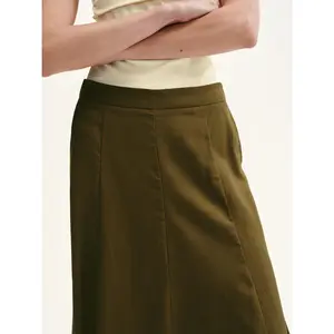 URBAN REVIVO Women's 2026 Summer Casual Thin Linen Fabric Seamed A-Line Midi Fishtail Skirt with Hip-Flattering Design, Midi Skirts, Linen Skirts