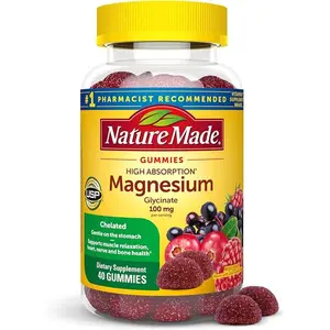 Nature Made High Absorption Magnesium Glycinate Gummies 100 mg per Serving, Muscle, Nerve, Bone and Heart Support, Magnesium Supplement, 40 Magnesium Gummies, 20 Day Supply