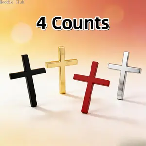 3D Metal Cross Car Stickers, Reflective Waterproof Auto Decals for SUV Motorcycle Exterior Decoration, Durable Universal Vehicle Styling Accessory, Silver Black Red Gold Set