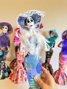 Catrina Day of the Dead Handmade Paper Mache Ornament Unique Skull Design Decor for Dia de los Muertos 14 Tall x7 x7