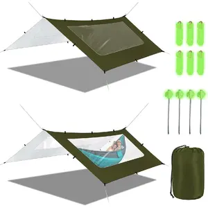 Camping Tarp, Waterproof 5000mm Rating Hammock Rain Fly, UV UPF50+ Tent Tarp, Multifunctional Canopy Shelter for Backpacking, Hiking, Traveling, 10*10 FT, Green