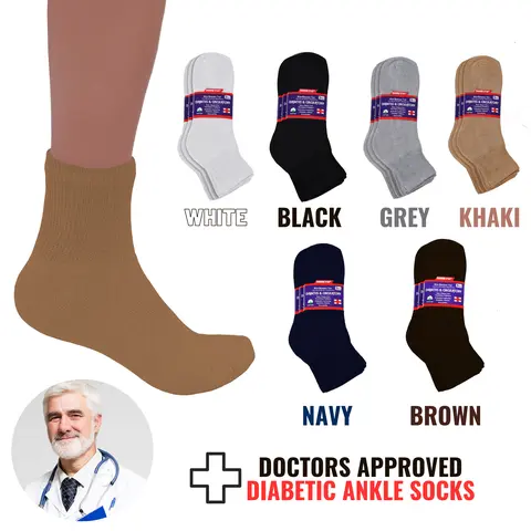 DIAMOND STAR Men's Plain Diabetic Quarter Ankle Socks - Doctor Approved, Non-Binding, Cushioned Cotton-Polyester, Loose Knit, Fresh-Dry, Machine Washable, Classic Casual Activewear, Circulatory Issues/Edema/Foot Pain Relief, All Seasons, 3/6/12 Pack