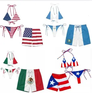 [Today Deal] Bundle Country Flag Matching Couple Swimsuit Set, Women's Bikini Sets Two Piece Swimsuit, USA Mexico Puerto Rico Flag Matching Bikini Sets, Summer Beach Vacation Outfit for Him and Her, Gift for Him and Her
