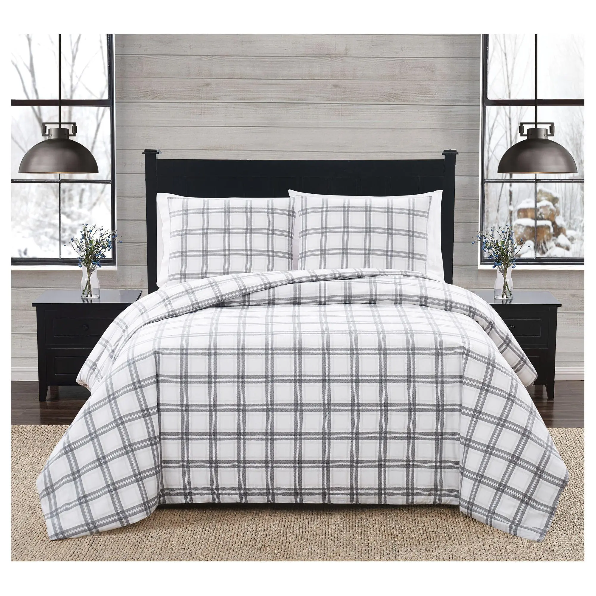London Fog Grey Plaid Twin XL 2 Piece Flannel Comforter Set London Fog Grey Plaid Twin XL 2 Piece Flannel Comforter Set