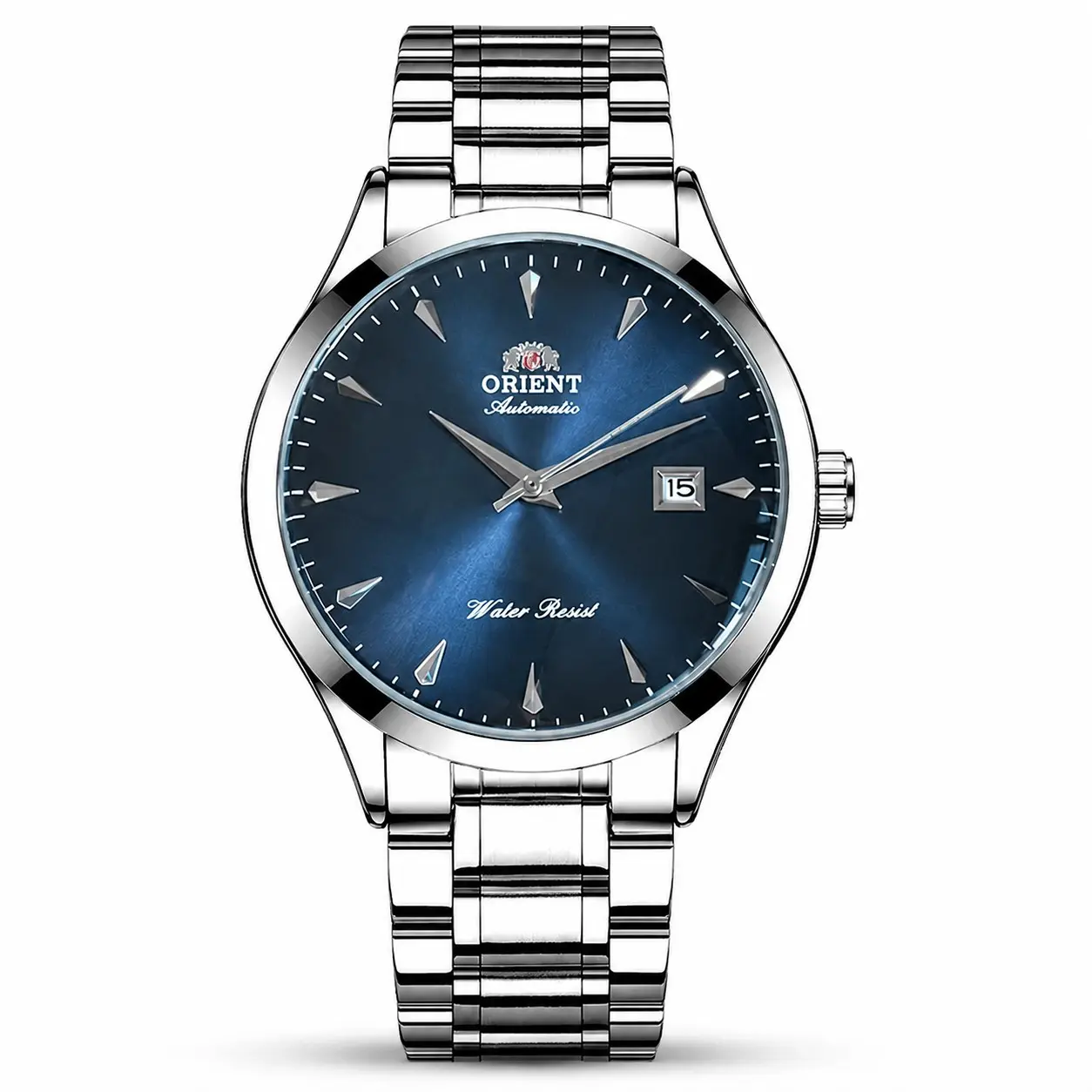 Orient Men's Stainless Steel Automatic Mechanical Watch - Sunburst Blue Dial, Luminous Hour Indices, Date Window, Water Resistant Classic Business Dress Wristwatch, Ideal Daily-Use Gentlemen's Gift