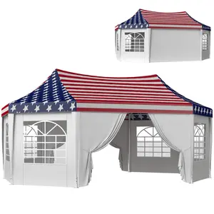 Outsunny 22.3 x 16.4 ft Party Tent, Wedding Tent with Sidewalls, Heavy Duty Canopy Tent Outdoot Gazebo with 6 Church Windows and 2 Doors, Tents for Parties,  Events, American Flag