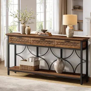 LITTLE TREE Console Table with Drawers, 70.9" Extra Long Entryway Table with Storage for Entryway, Living Room, Foyer, Unique Design