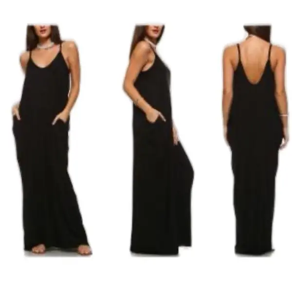 Women's Isaac Liev Women's Casual Spring Oversized Maxi Dress with Pockets Black Large (12-14)