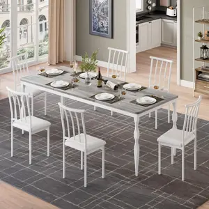 Garvee 78 Inch Rectangular Rustic Farmhouse Dining Table for 6 with Large Wooden Tabletop and Heavy Duty Legs, Perfect for Kitchen, Dining Room, Parties, and Big Family Gatherings in Walnut Finish