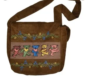 Grateful Dead bag - Dancing Bears embroidered corduroy messenger bag - Dancing Bears bag - Dead and Company bag - Grateful Dead computer bag
