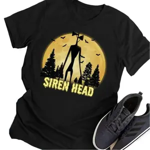 Siren Head T-Shirt with Yellow Moon and Bats Design