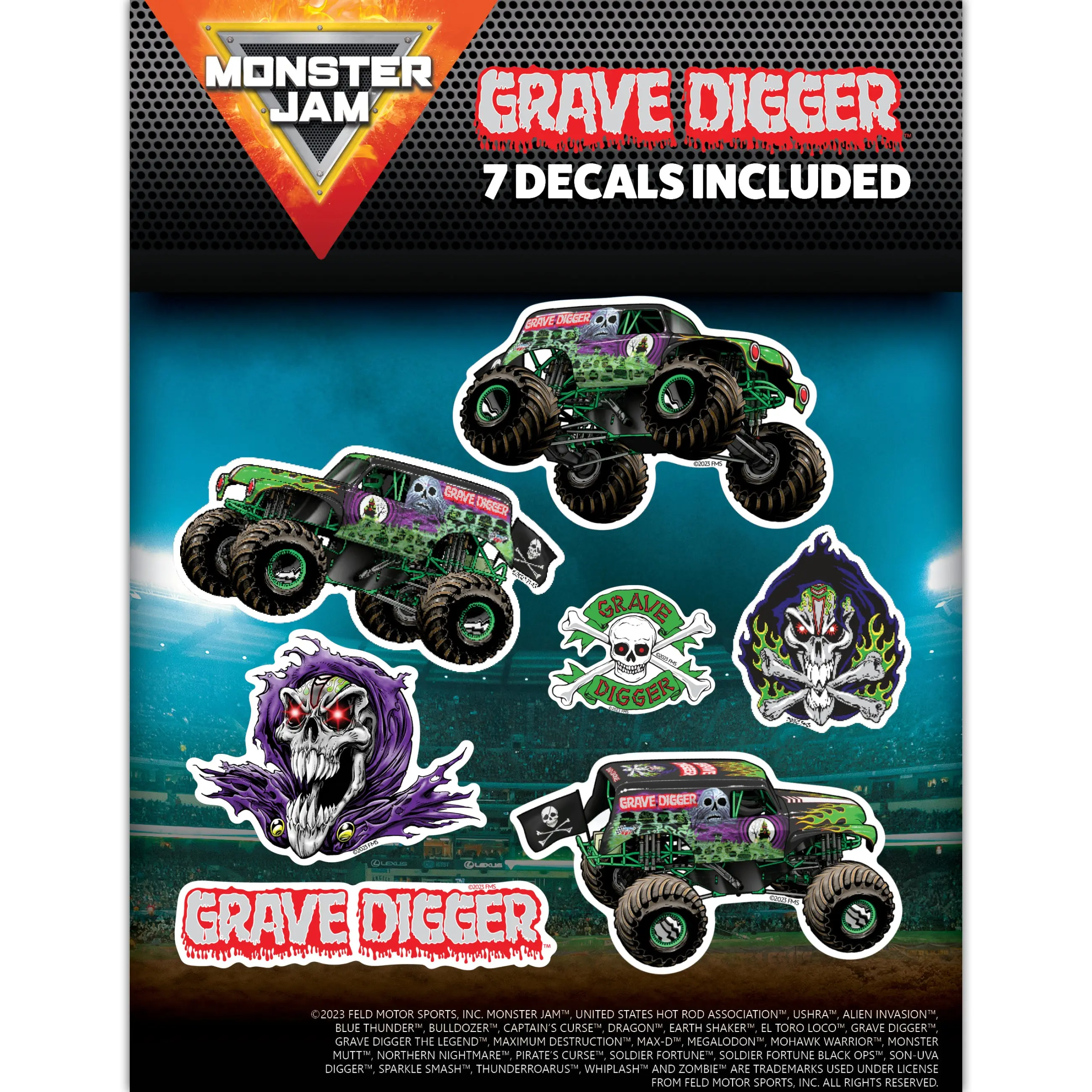 Monster Jam Grave Digger Value Pack - 7 Officially Licensed Decals for Monster Truck Enthusiasts - Durable & Weather-Resistant Vinyl - Easy Application - Perfect for Cars, SUVs, and ATVs