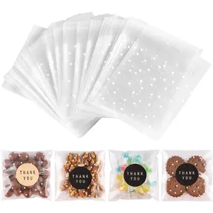 100 Pack 4x4 Cookie Bags with Thank You Stickers, Self Sealing Cellophane Bags for Cookies,  Bags for Candy, Clear  Bags for Party Favors, Bake  and Cookie Packaging