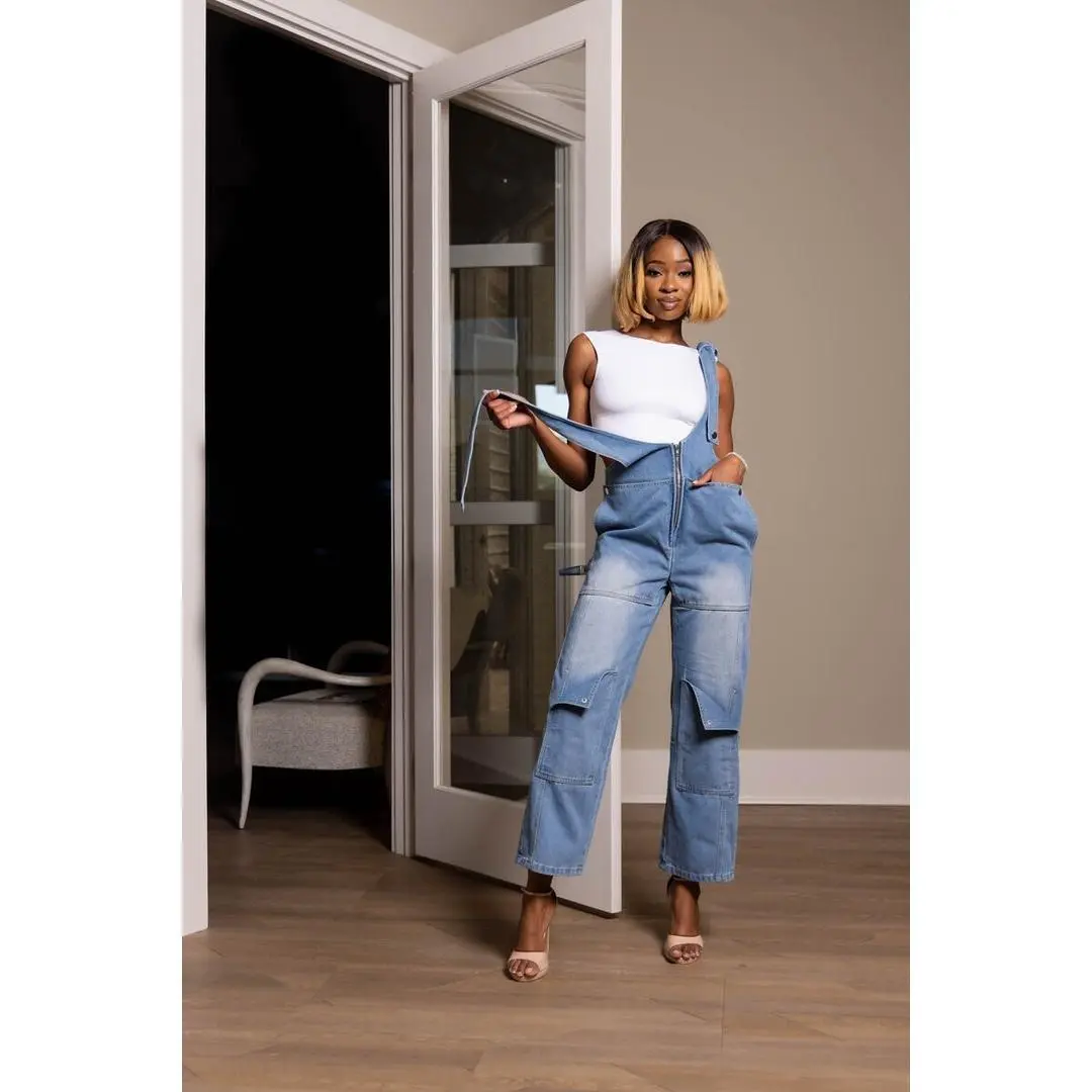 Women's One-Shoulder Denim Utility Jumpsuit