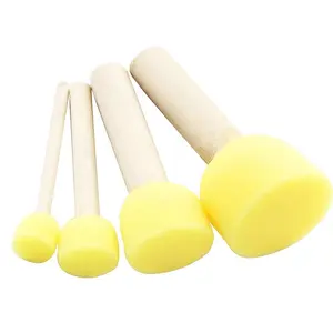 4pcs/set Original Wooden Handle Graffiti Paint Brush Sponge Paint Brush Art Supplies For Students