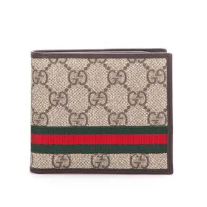 Pre-owned GUCCI Leather Small Leather Goods GG Plus Monogram Web Bi Fold Wallet Dark Brown