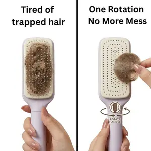 Self Cleaning Hair Brush with Rotating Handle – Easy Hair Removal, Retractable Bristles, Anti-Static Scalp Massage Comb