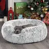 【SummerVibes】Donut Dog & Cat Bed - Medium, Anti-Anxiety Cuddler with 22d Cotton Core, 3D Structure, Warming Fluffy Faux Fur Cushion, 40lb Capacity, Deep Sleep Support, Home & Lodge Use, Compressed Pack for Small-Medium Pets