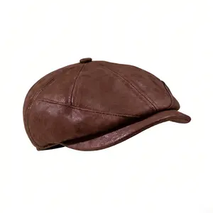 2026 Men Women Genuine Leather Ivy Cap Newsboy Hat, Versatile for Spring and Summer; Women's Oversized Beret Newsboy Caps for Fall & Winter, Retro British Style, Ideal for Round Faces and Casual Hat; Trucker Hat High Quality Hat Adjustable Hat