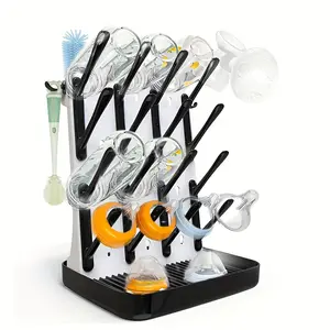 FLYBOK Baby Bottle Drying Rack Vertical Bottle Dryer Rack Holder - Drying Rack & Nipple Scrubber-Space Saving Standing Drying Rack for Baby Bottles and Pump Part Cleaning and Accessories BPA Free