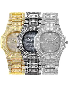 Rhinestone Decorated Watch & Watch Adjustment Tool Set, Fashionable Wristwatch for Men & Women, Trendy All-match & Exquisite Quartz Watch Set for Birthday Gift