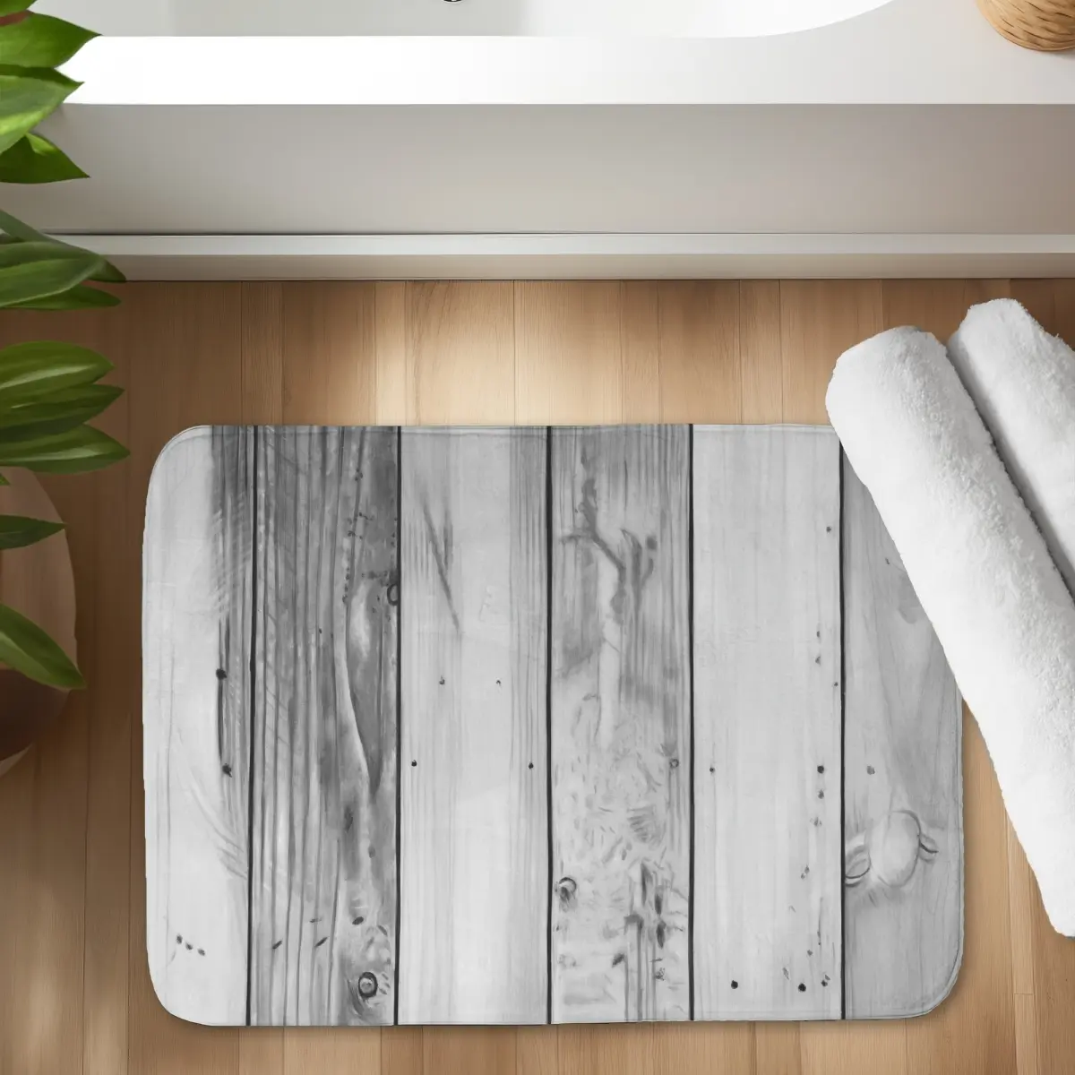 360 stand Rustic Rectangle Wood Texture Gray Bath Mat - 17x24 in., Absorbent Nature-Infused Hygge Bathroom Accessory, Cozy Home Decor, Slip-Resistant Bath Mats, Indoors, Bathroom Floor Mat