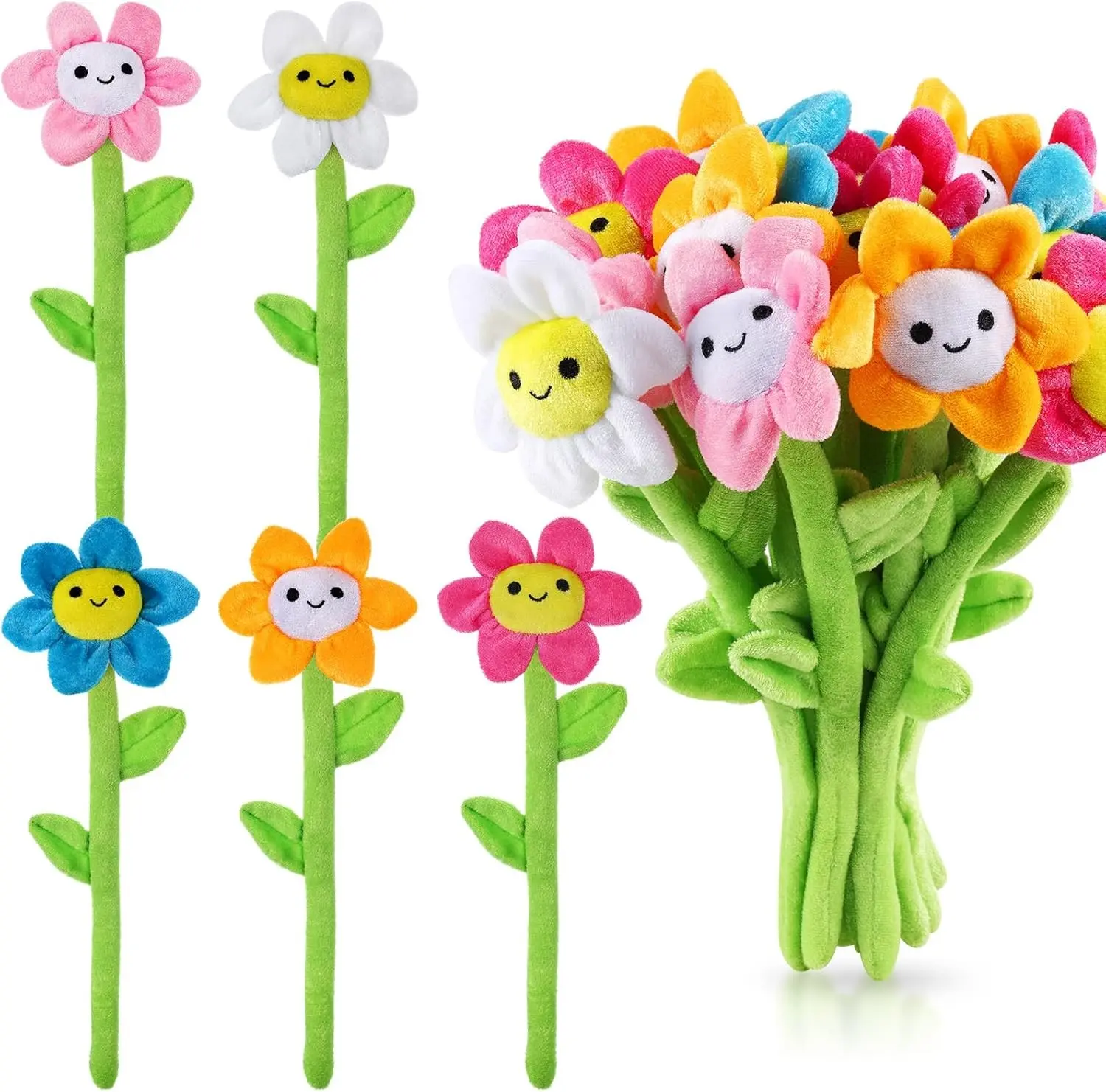 10 Pcs 12.6 Inch Colorful Daisy Plush Bouquet Soft Stuffed Flower Toy with Bendable Stems, Ideal Gift for Christmas Mother's Day Valentines Day for Girl Girlfriend Wife