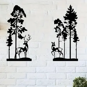 Forest Deer Pattern Metal Wall Art, Artistic Rustic Wall Decor for Living Room Kitchen and Bedroom, Perfect Gift for Nature Lovers, Ornaments
