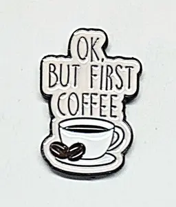 OK But First Coffee Enamel Magnetic Needle Minder ~ Needle Keeper - Cross Stitch Embroidery Needlepoint Sewing Accessory Notion