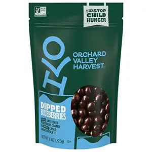 Orchard Valley Harvest Dark Chocolate Dipped Blueberries, 8 oz (Pack of 1), Made With Real Sweetened Blueberries, Gluten Free, Non-GMO, Resealable Bag, Snacks for Adults & Kids