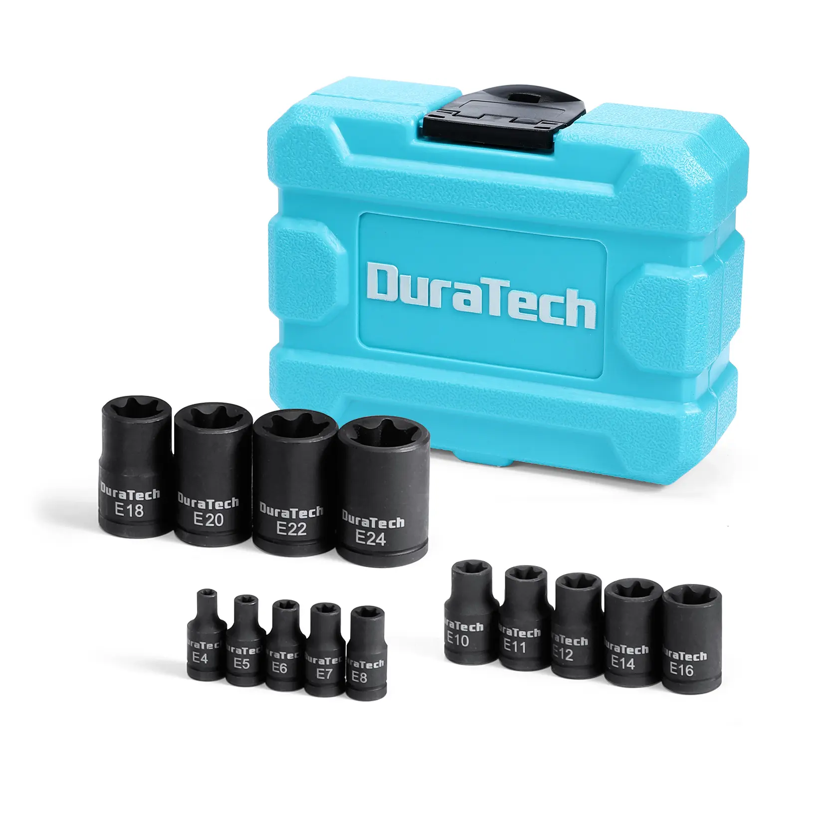 #toolupgrade DURATECH 14-Piece External Star Impact Socket Set with Storage Case, E4 to E24, 1/4”, 3/8”, 1/2” Drive Female E-Torx Torque Socket for Working with Impact Wrench, Cr-V Steel