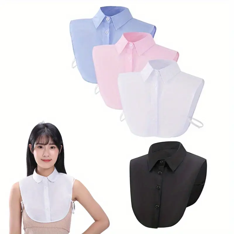 Female 4-Pcs Cotton Fabric Detachable Fake Collar Dickey - Different Colors, 1 Size, Elastic Bands, Easy to Wear, Portable, Travel-Friendly Clothes Accessory - Versatile for Dresses, Uniforms - Backed by Reliable Customer Service