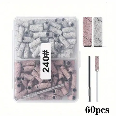 60pcs Small Sanding Bands for Nail Drill Bits with 3.1mm Mandrel, 240 and 180 Fine Grit Nail Files for Acrylic Nails, Gel Manicures and Pedicures, DIY Manicure Salon Nail Supplies and Nail Art Accessories, Nail Tech Supplies, Zebra+Pink 240 Grit