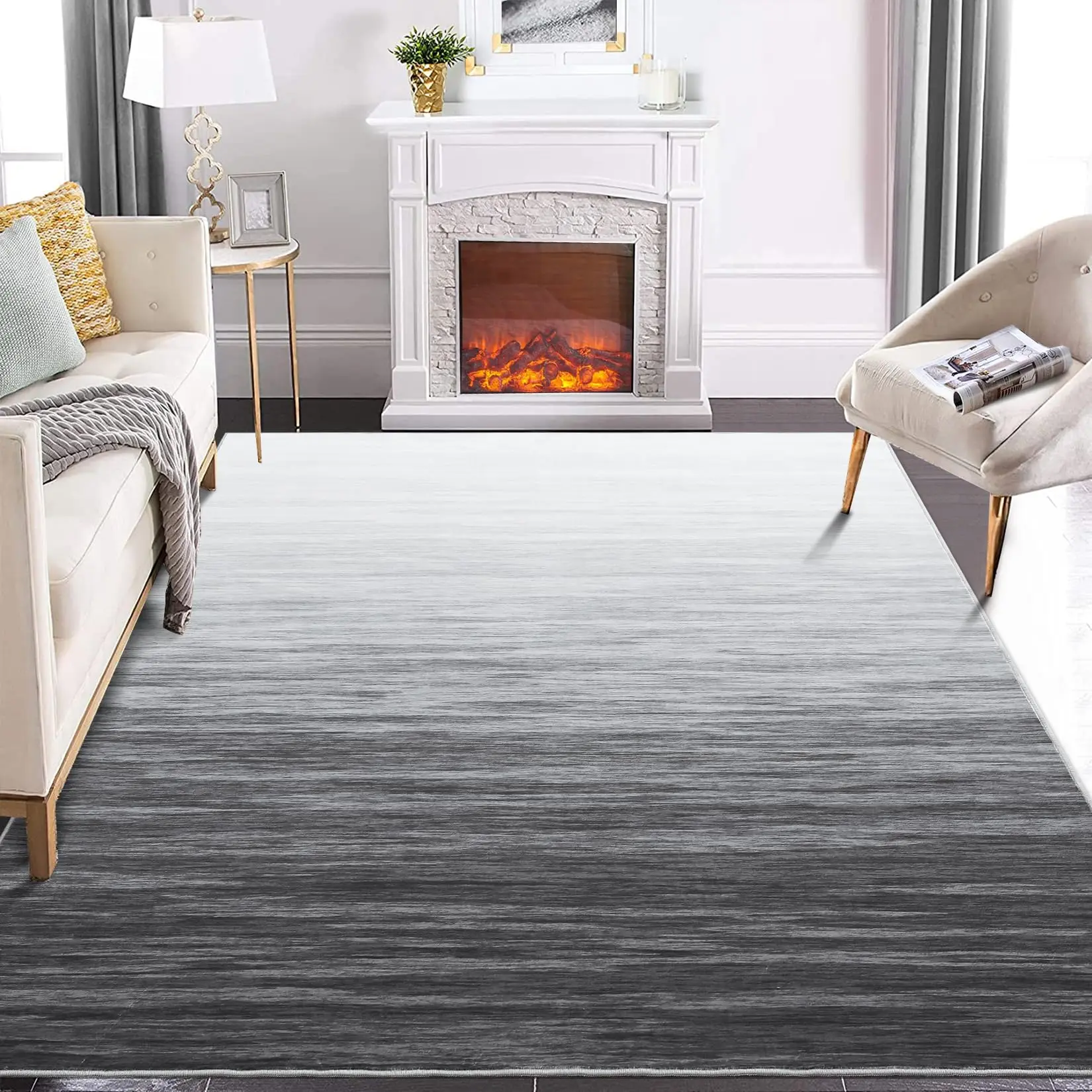 【GARVEE】Area Rug 9x12 Large Washable Rug Ombre Contemporary Rug Washable Rugs Soft Low-Pile Carpet Non-Slip Blue Contemporary Carpet Abstract Rug for Living Room Bedroom Dining Home Office