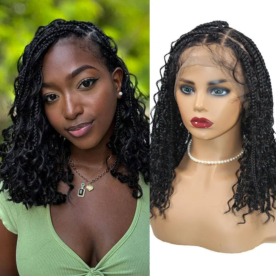 Dosay Synthetic 12Inch Short Bob Box Braided Wigs For Women Boho Knotless Box Braids With Curly Hair End Red Blonde Cornrows Braid Wig