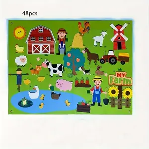 Felt Busy Board for Toddlers, Animal Farm Learning Board, Storyboard Activity Board for Early Education, Preschool Sensory Toy for Boys Girls Ages 3+, Quiet Book Travel Toy