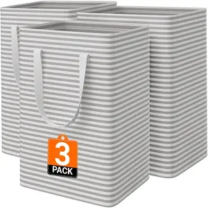 3 Pack Laundry Basket, Waterproof & Freestanding Large Laundry Hamper, Collapsible Clothes Hampers with Easy Carry Long & Reinforced Handles in Bedroom Bathroom, College Dorm(75Lx3, Gray)