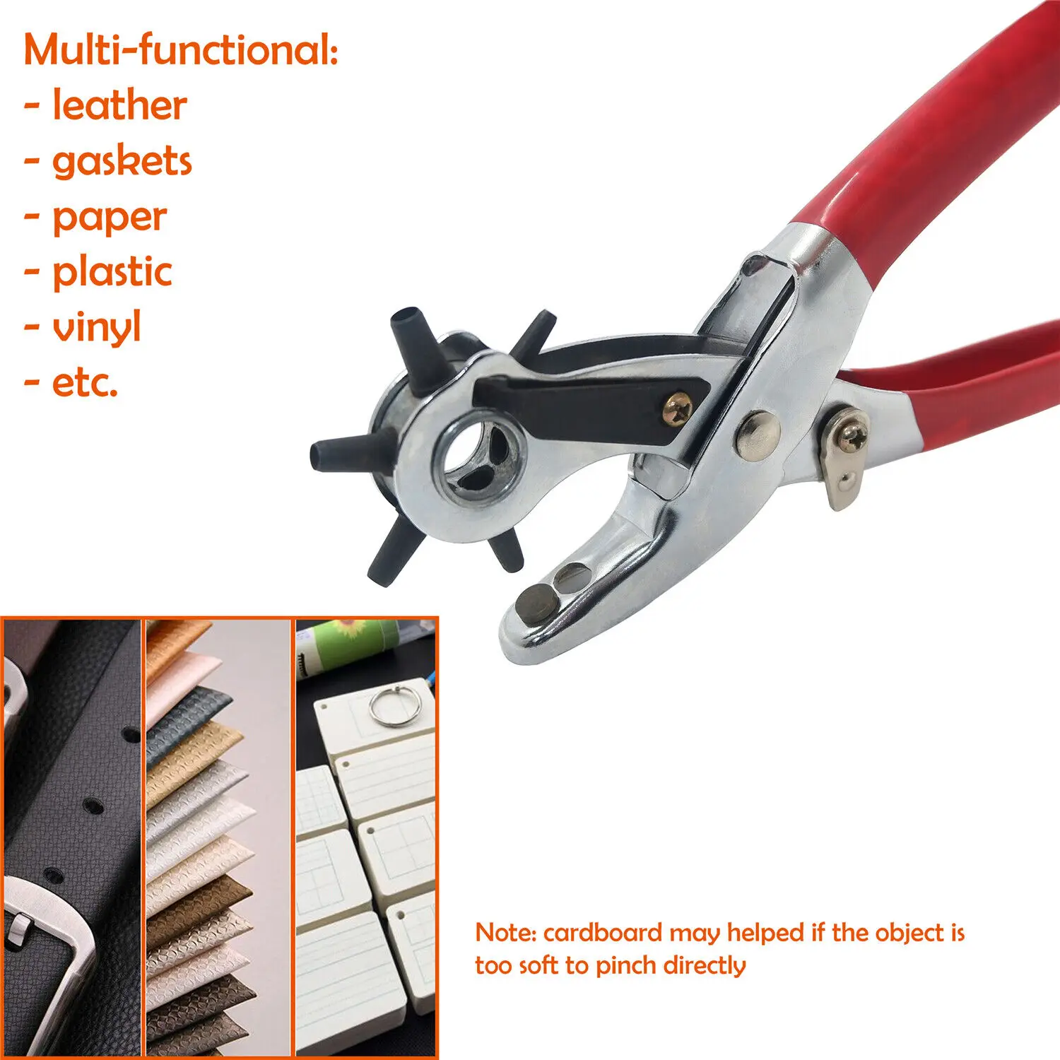 HTTMT- 9" Heavy Duty Leather Hole Punch Hand Pliers Belt Holes 6 Sized Punches Tool Punch Plier Kit Heavy Duty Rotary Puncher, Multi Hole Sizes Make