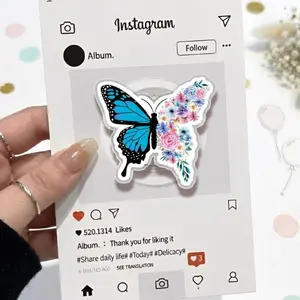 Blue Butterfly Floral Phone Grip Magsafe, Pretty Flower Phone Holder, Funny Phone Grip, Cartoon Kindle Grip, Gift for Girls Boys