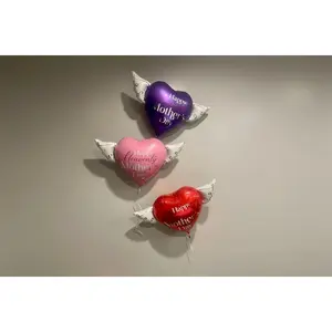 Happy Heavenly Mother's Day 17" Memorial Balloon – Heart Shaped with Angel Wings Graveside Tribute - 2 Balloons Included