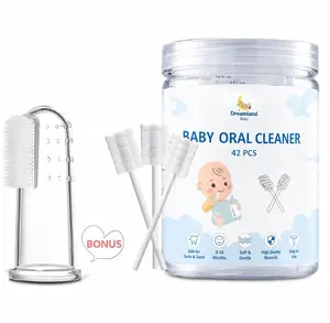 Mother's Day Gift 42 Pcs Disposable Infant Toothbrush, Gauze Gum Cleaner Baby Oral Cleaning Stick Dental Care for 0-36 Months + Free 1 Finger Toothbrush