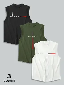 Men's Summer Casual Sleeveless Vest, Beach Coconut Tree Print, Outdoor Sports Wear, Daily Versatile Style, Get 3 Pieces Set