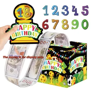 1PC Football Fan Birthday Surprise Money Box, Sports Party Decorations Kit, Pull Cash Gift Box, Fun Soccer Theme Birthday Supplies for Boys, Reusable Happy Birthday Box