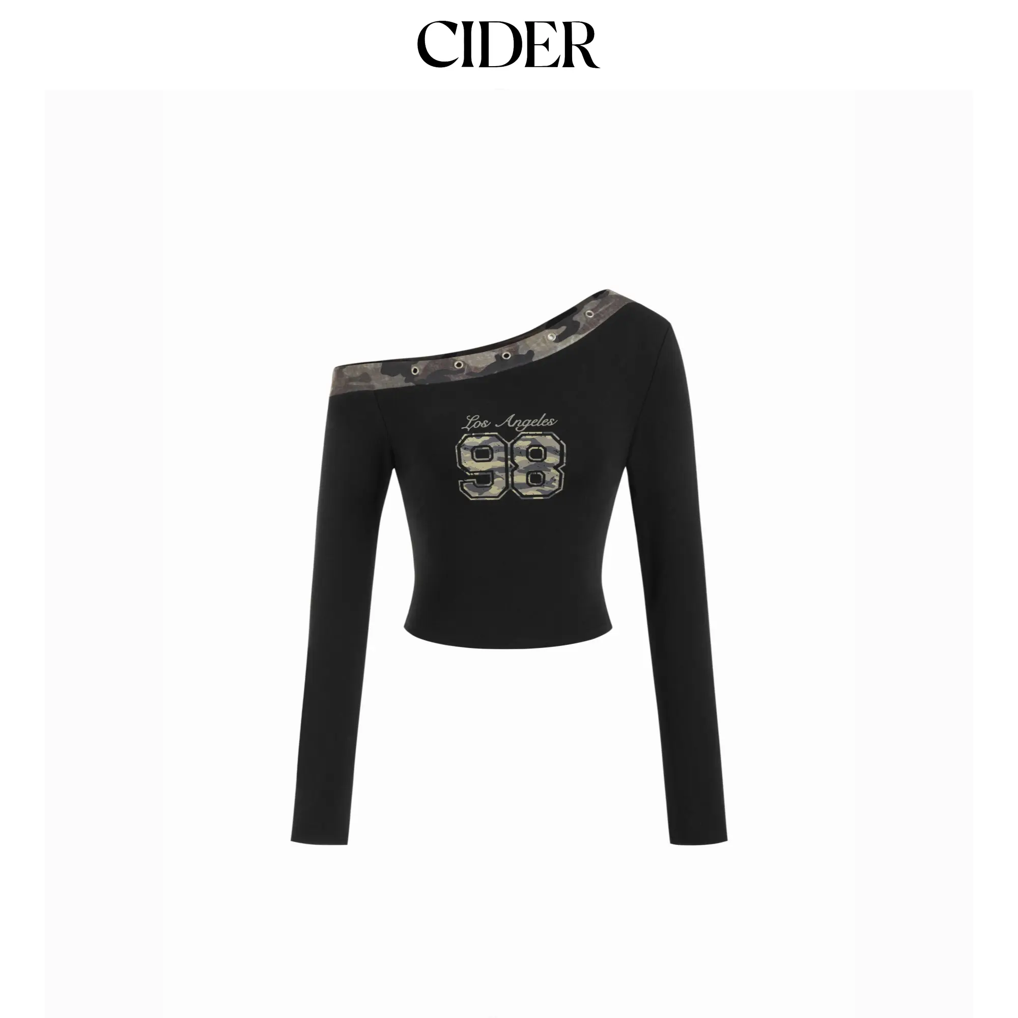 Cider  Cotton-blend 98 Asymmetrical Neck Metal Detail Crop Top